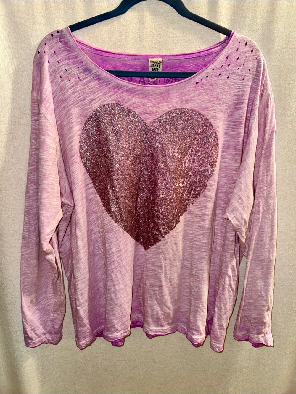 Magnolia Pearl Glitter Heart LOVE Tee Purple OS Rare
